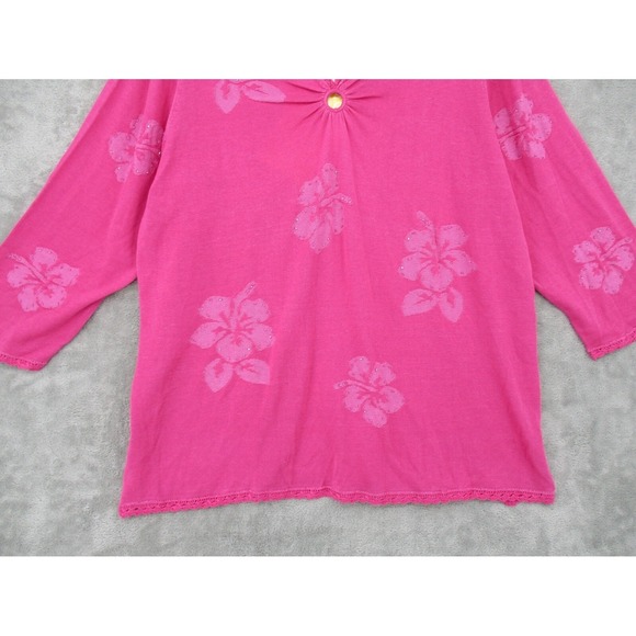 Quacker Factory Sweater 1X Tropical Silk Blend Floral Beaded Art to Wear Knit - Picture 4 of 11